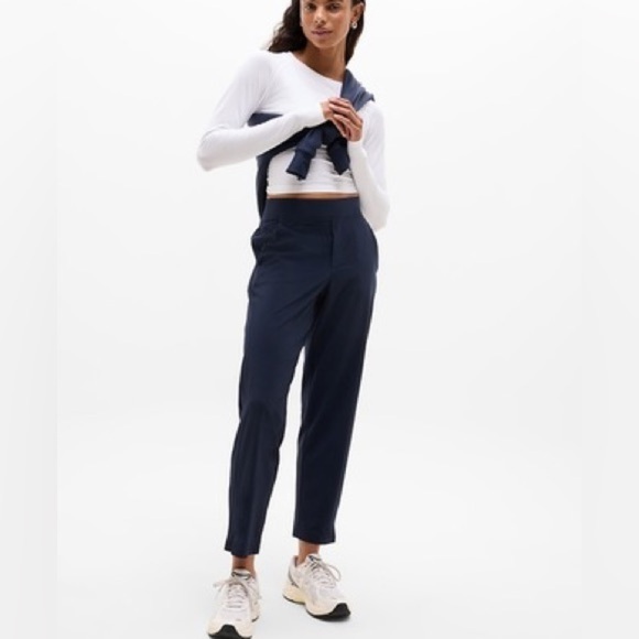 Athleta Pants - Athleta Pants Womens 10 Tall Navy Blue Brooklyn Ribbed Waistband Panels Mid Rise